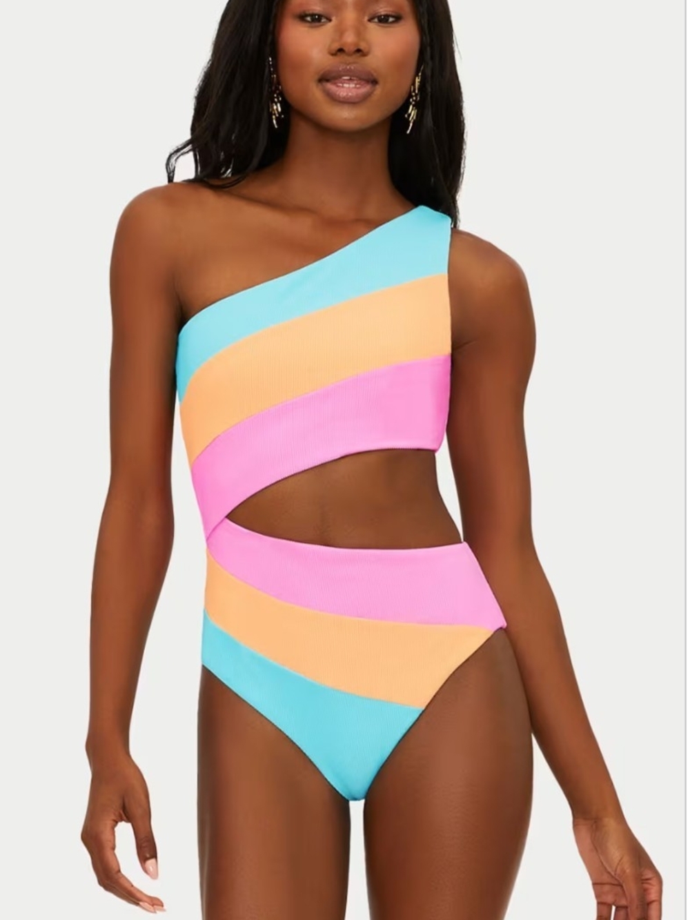 Beach Riot One-Shoulder Colorblock Cutout Swimsuit - Pink/Blue/Peach